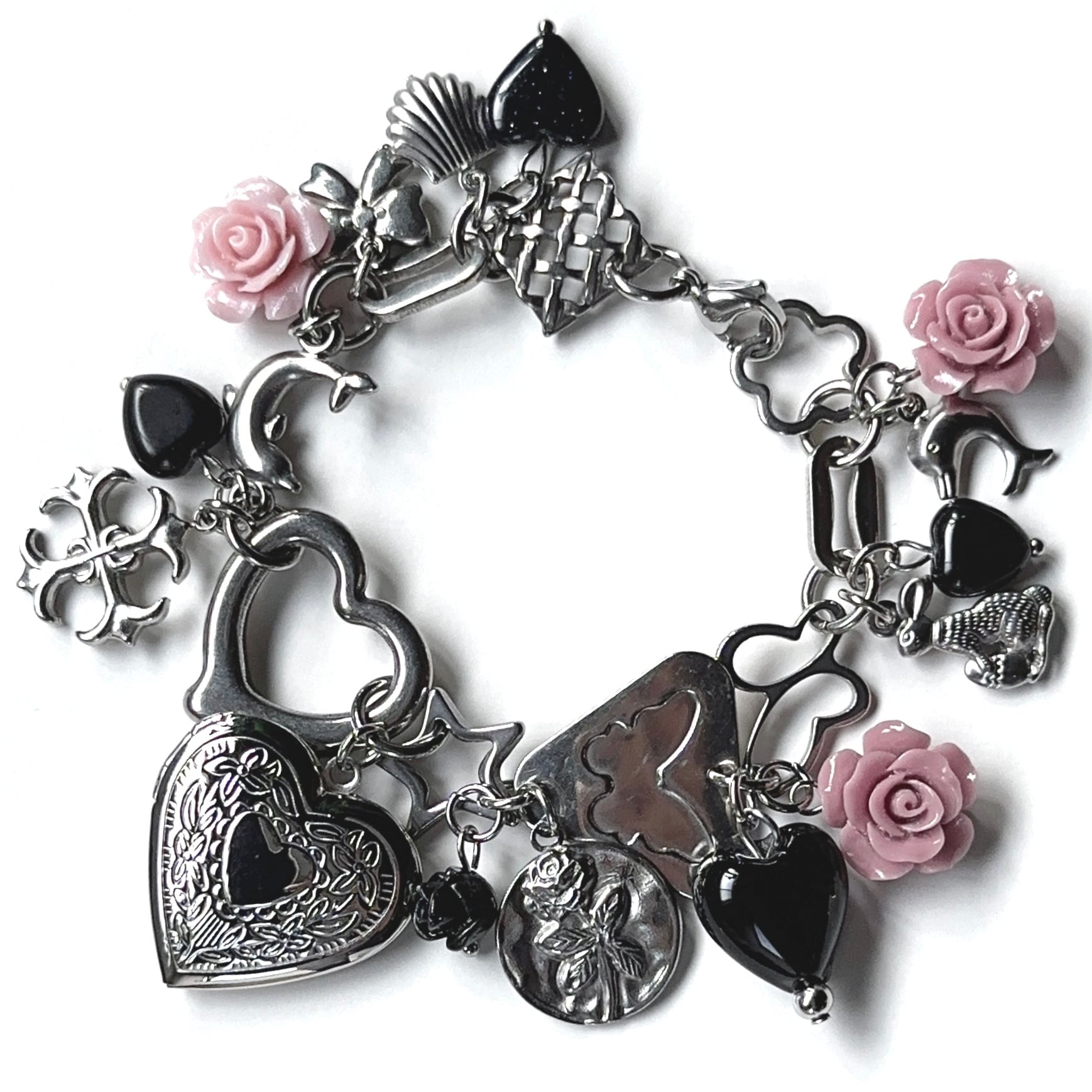 再販】Pink×Black retro charm bracelet Psyphin