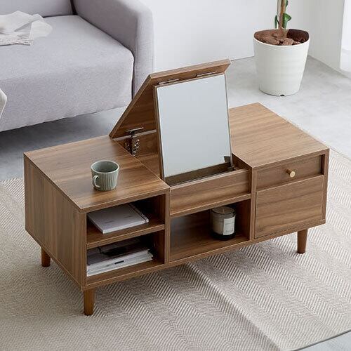 【幅85㎝】ドレッサー テーブル 一面鏡 収納付き おしゃれ 【ブラウン】 ドレッサー テーブル ウォールナット 天然木 完成品 収納