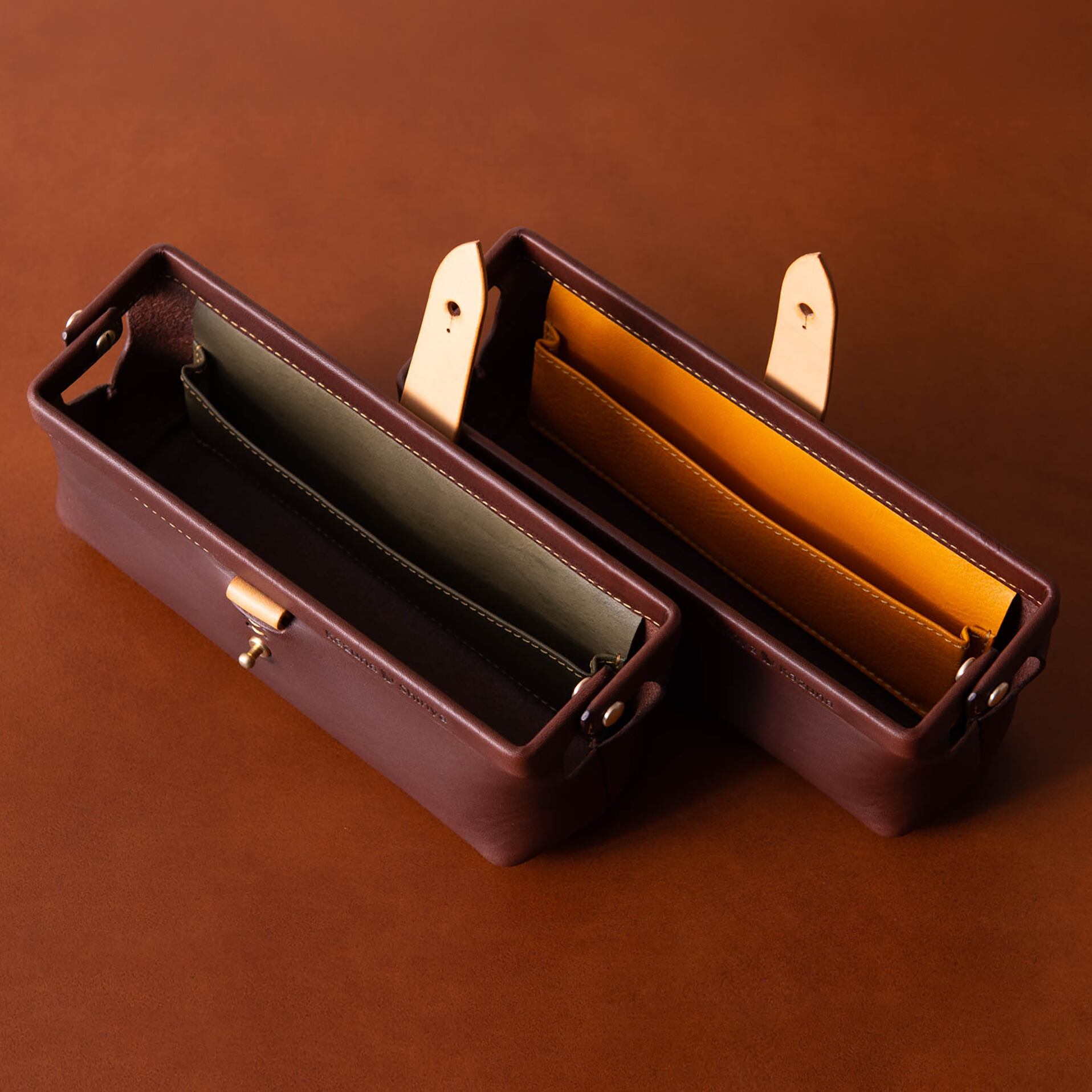 Paka-pen ＃コニャック イタリアンレザーのペンケース 名入れ 敬老の日