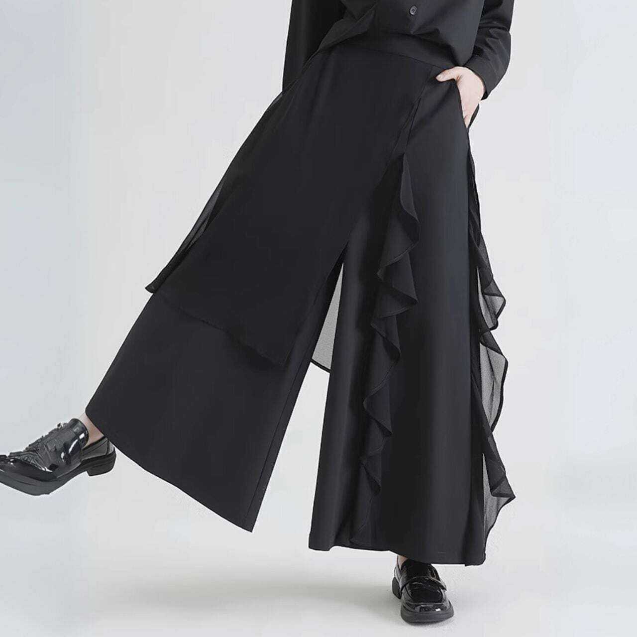 【Chiffon asymmetrical flare pants C0949】