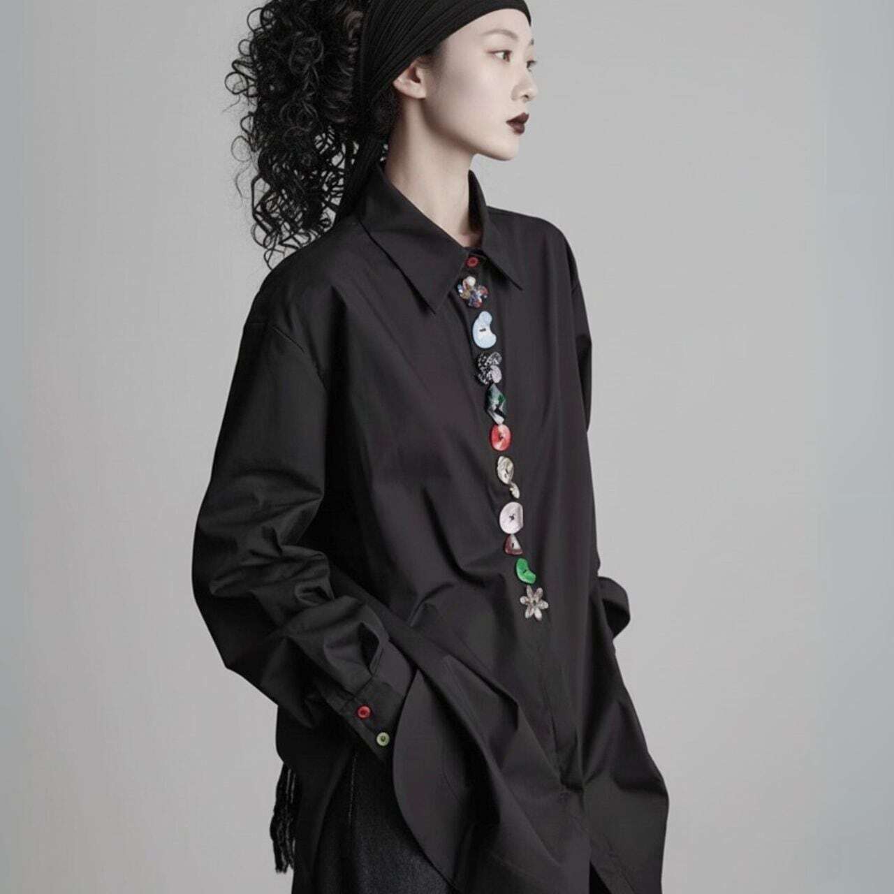 【Decorative buttons long sleeve shirt C1044】