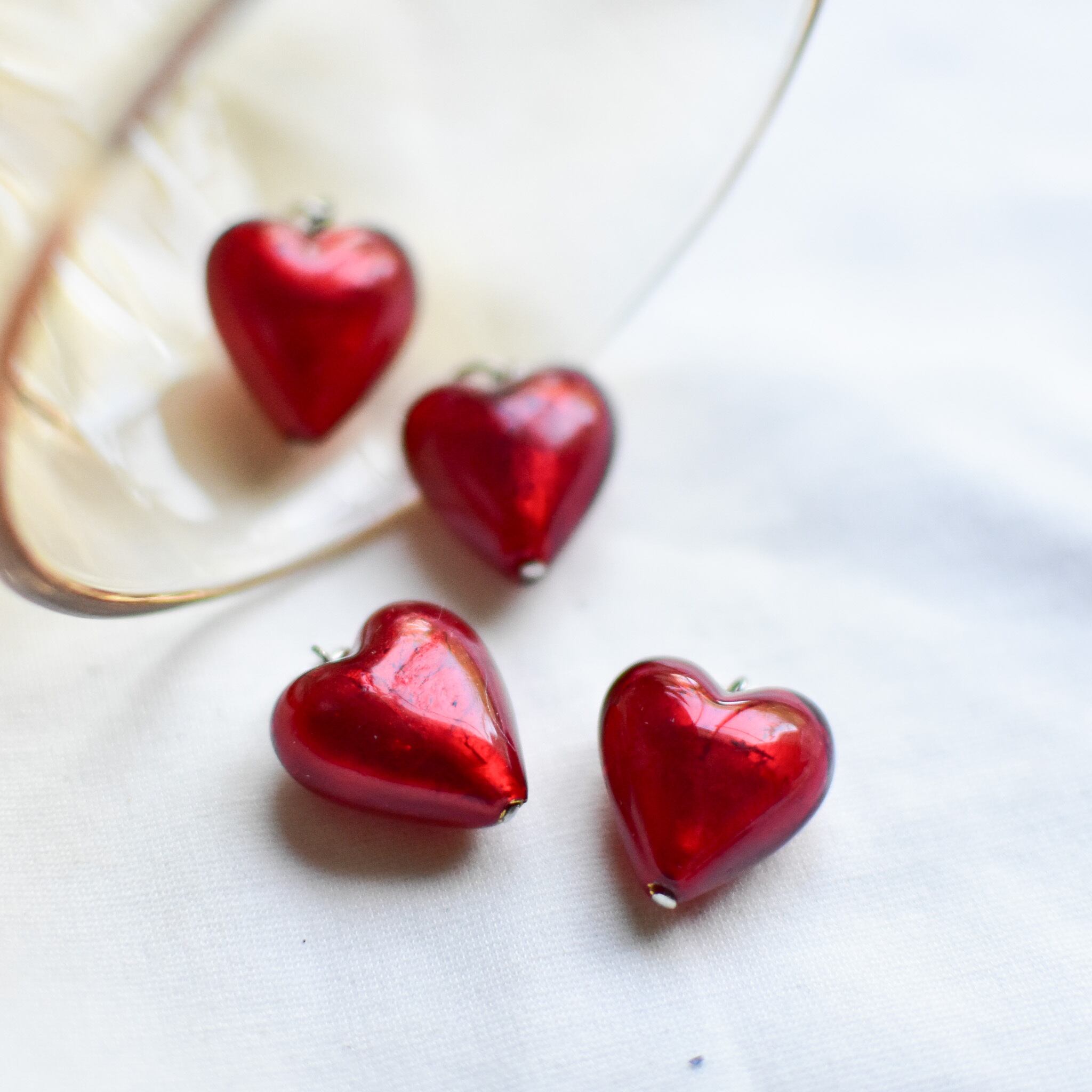 ベネチアンガラスビーズ ハート型 ルビーノ レッド 20ミリ | チェコ