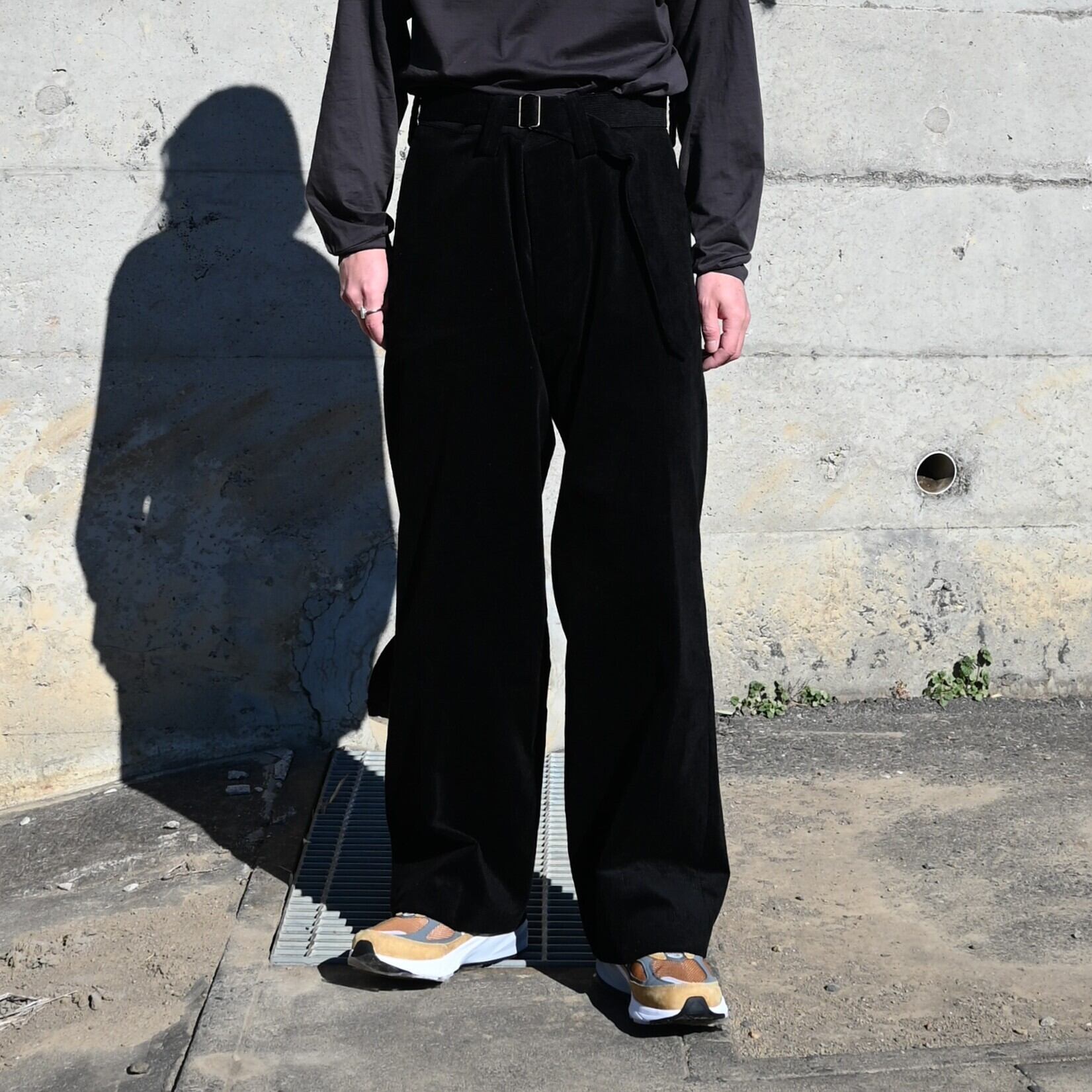 【INTÉRIM】HYPER BIG UK CORDUROY COVER ALL INTERIM / 9W LINEN COTTON CORDUROY BELTED MIL BAGGY TROUSER | GANKO