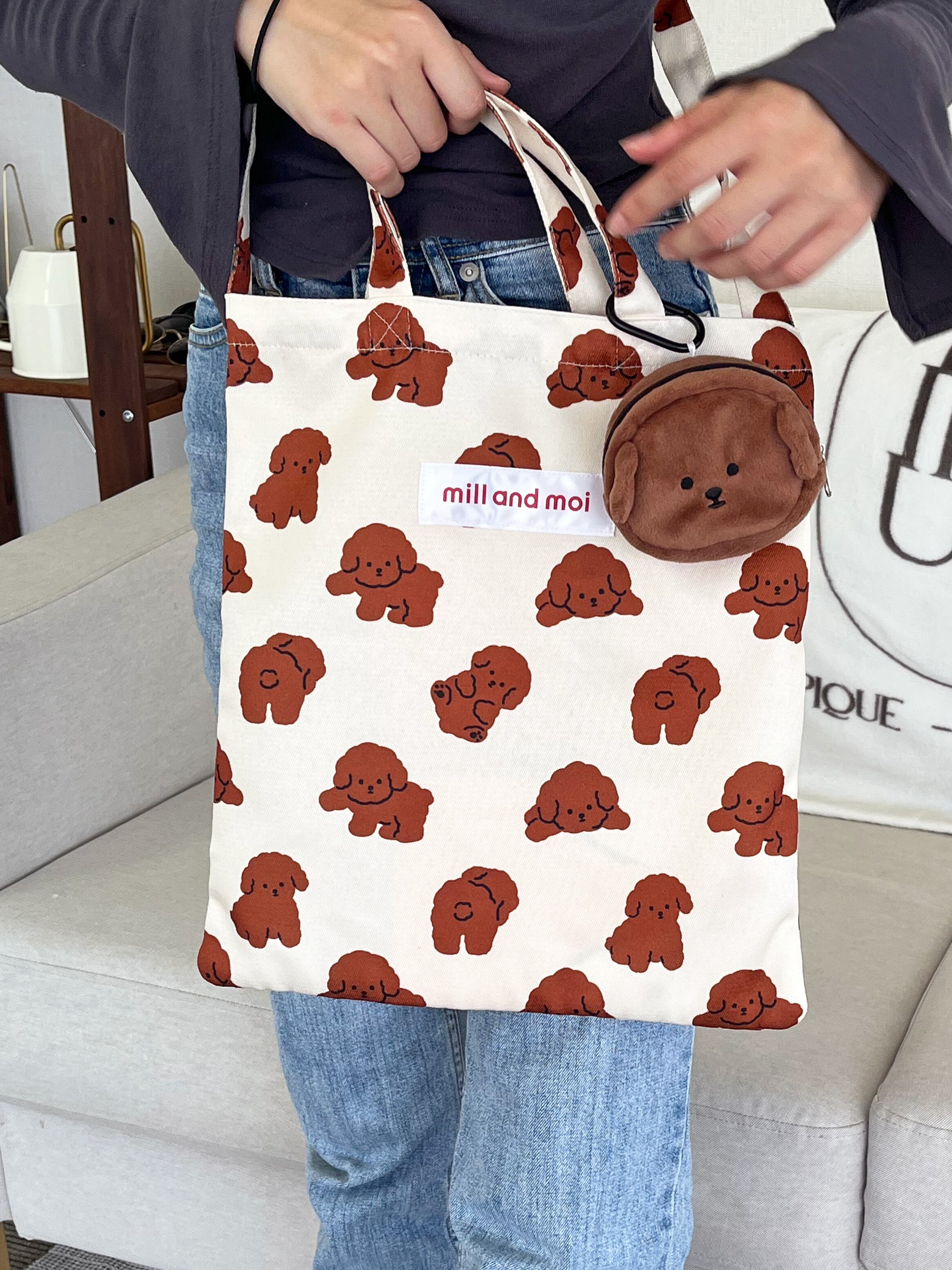 プードル総柄（キナリ地×ブラウンプードル）