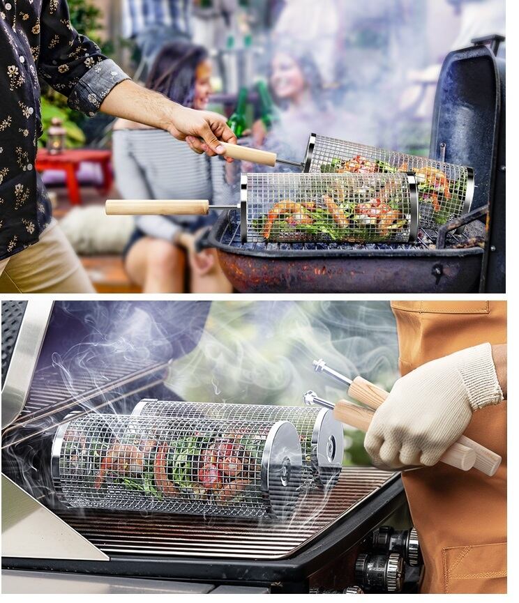グリルバスケット 2個セット ハンドル付 BBQ 調理器具 ローリング