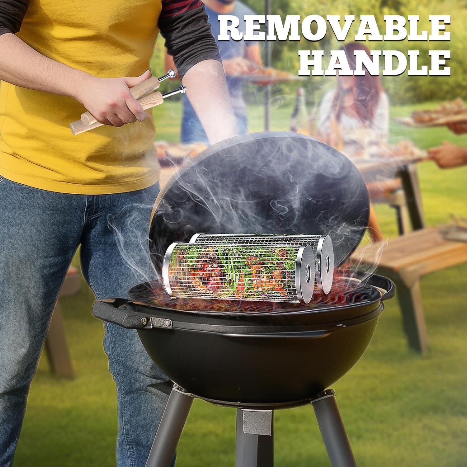 グリルバスケット 2個セット ハンドル付 BBQ 調理器具 ローリング