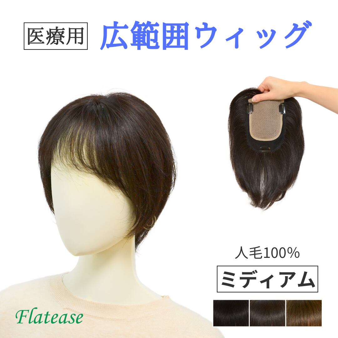 人毛100％ 広範囲カバーウィッグ【ベースサイズ12×16cm】｜ミディアムヘア用