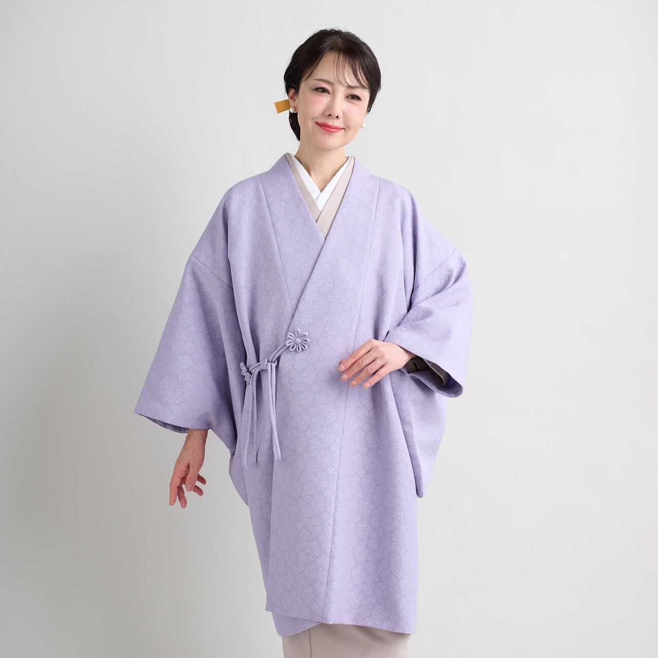 バラ柄ふくれ織りジャガード道中着パープル