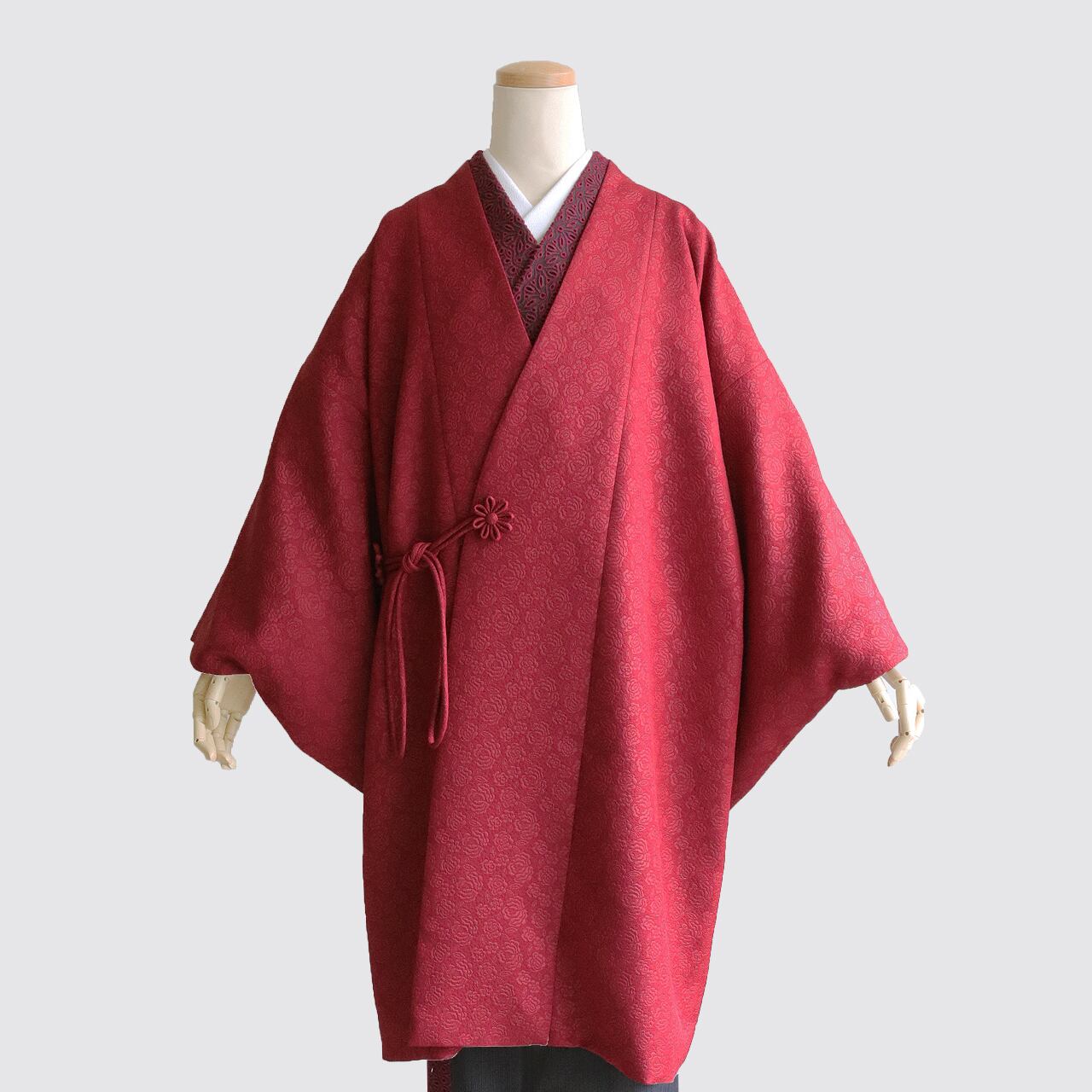 バラ柄ふくれ織りジャガード道中着レッド