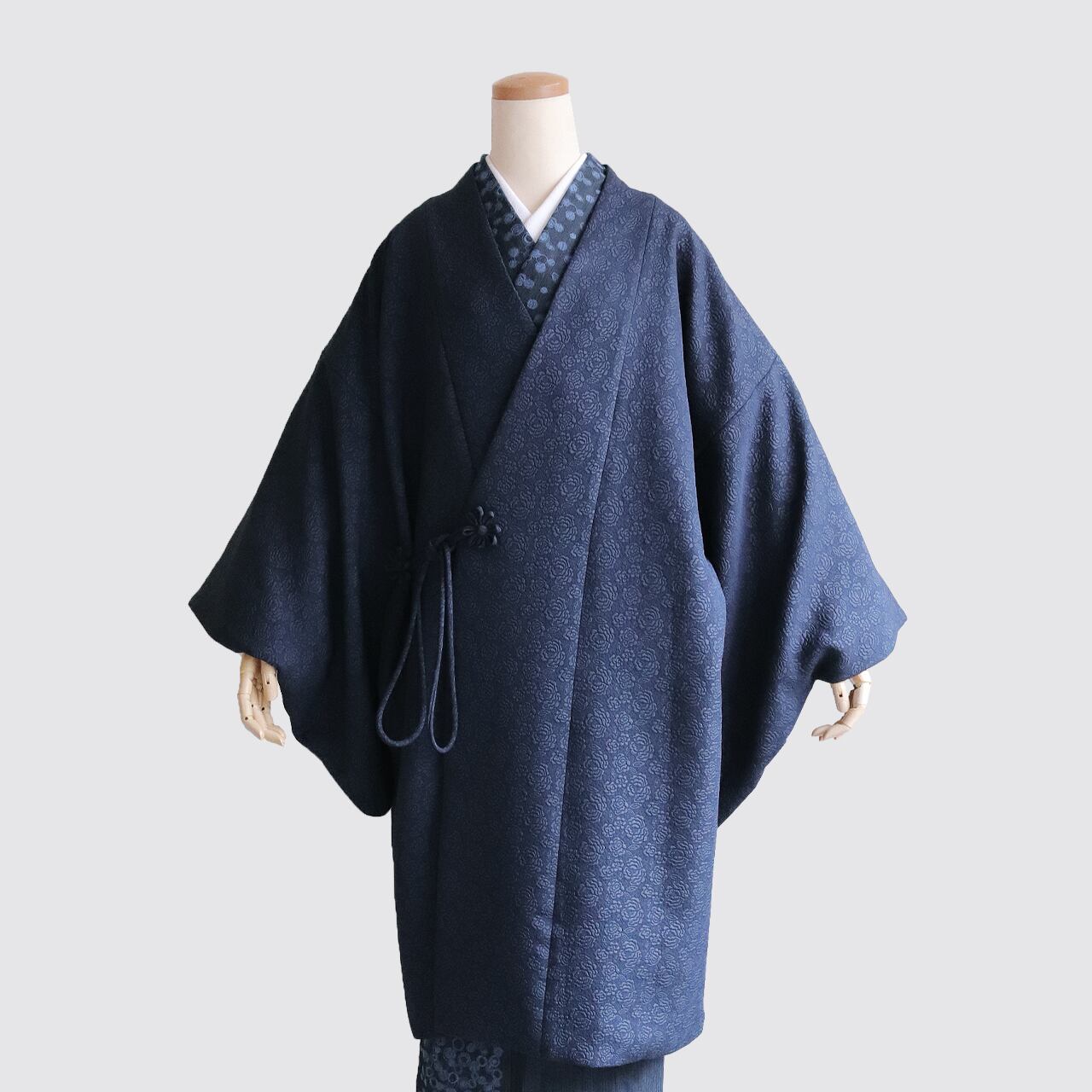 バラ柄ふくれ織りジャガード道中着ネイビー