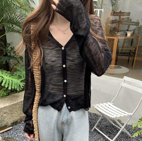 シアー Vネック カラー カーディガン 237086