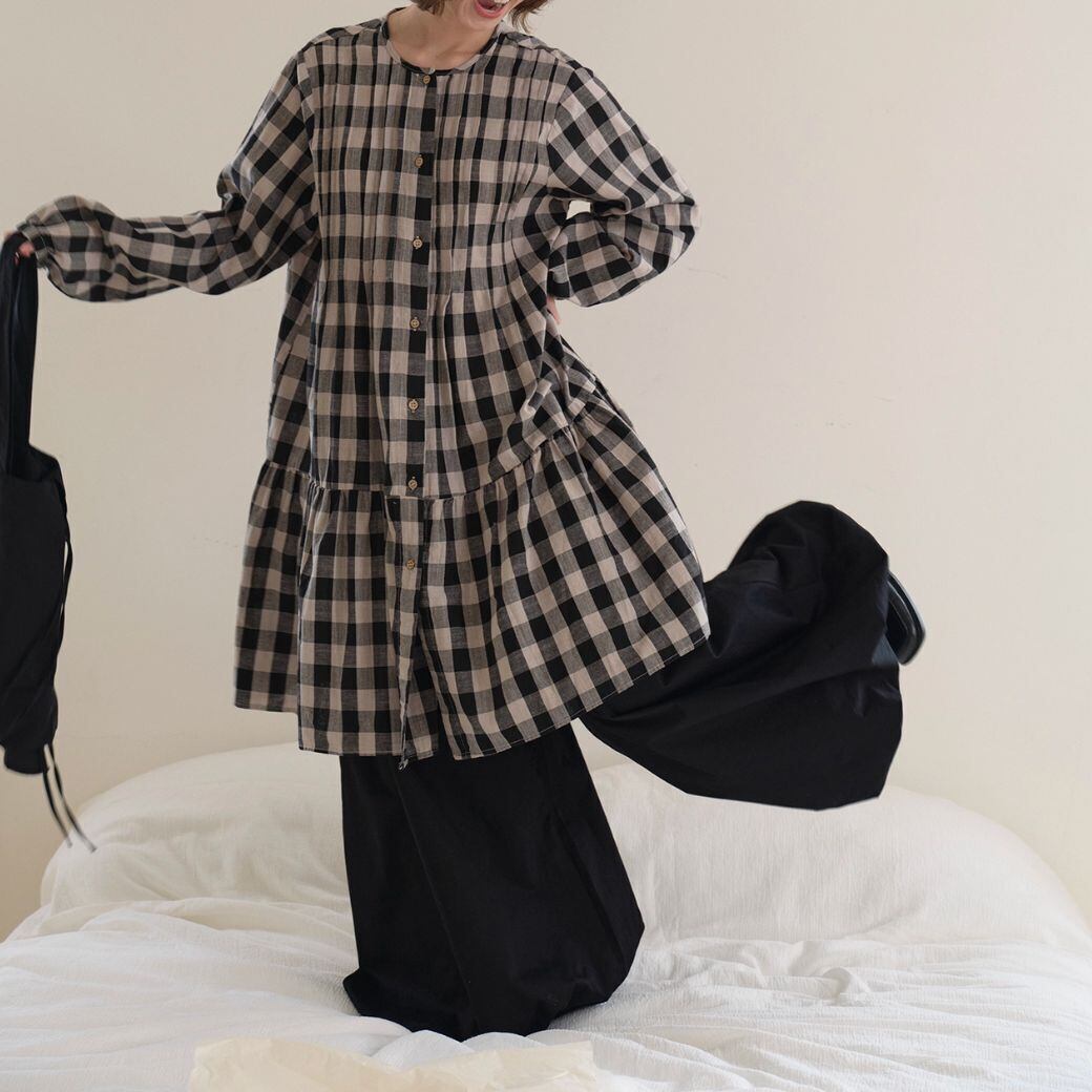 black and white checkered shirt dress