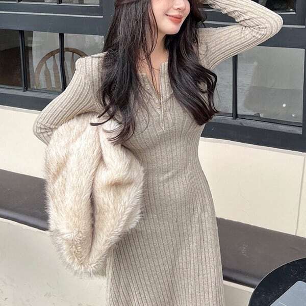 ヘンリーネック リブ ワンピース 226936