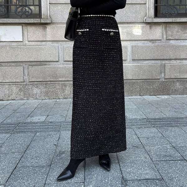 フロントポケット ツイード マキシスカート 230950