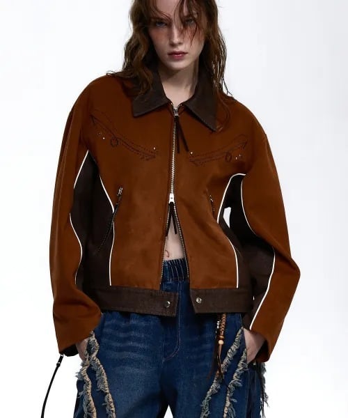 在庫少なめ！★Stray Kids リノ 着用！！【RSSC】SUEDE & DENIM WESTERN JACKET - CAMEL