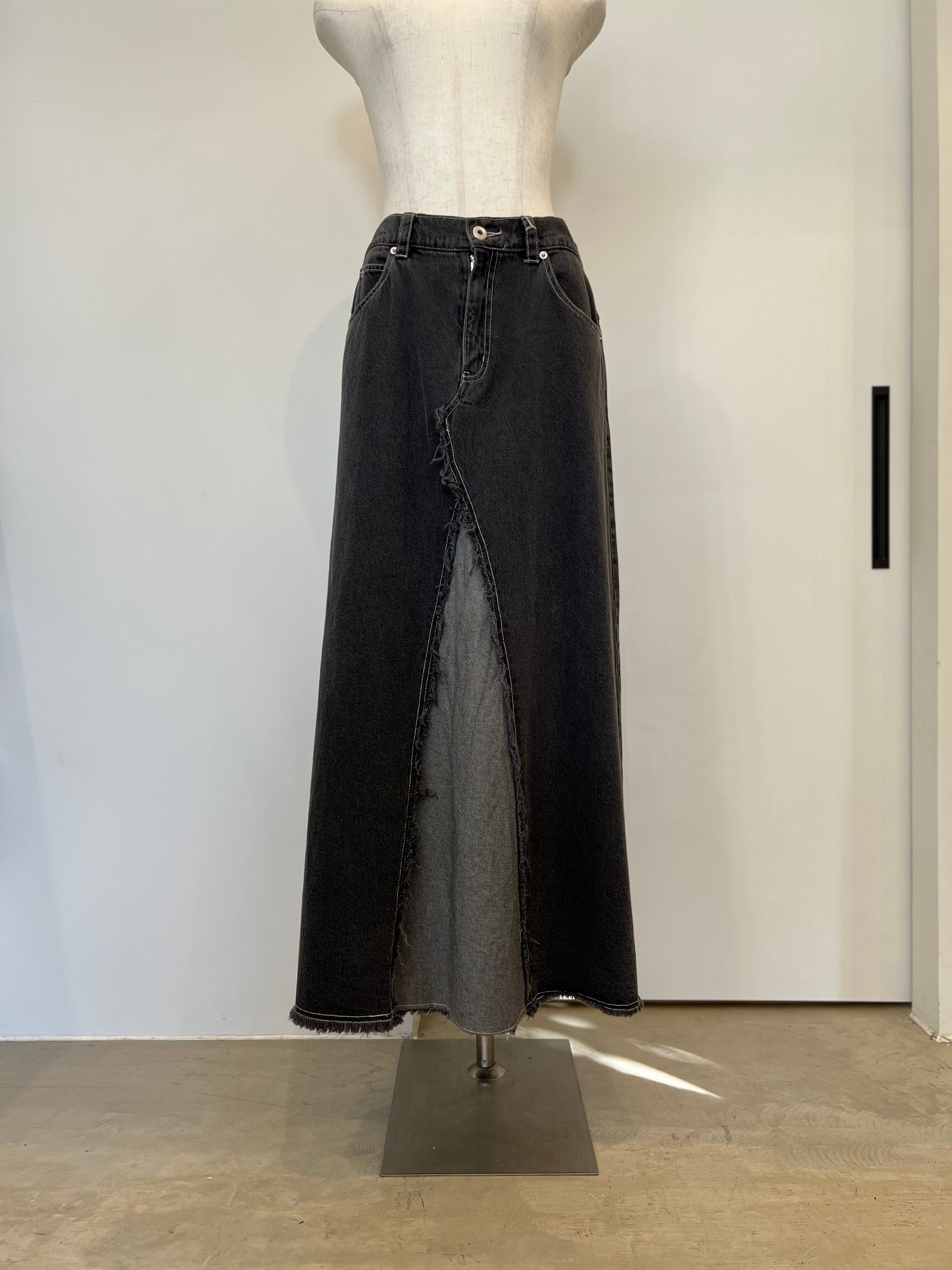 【選べるボトム】リメイク風デニムスカートblack