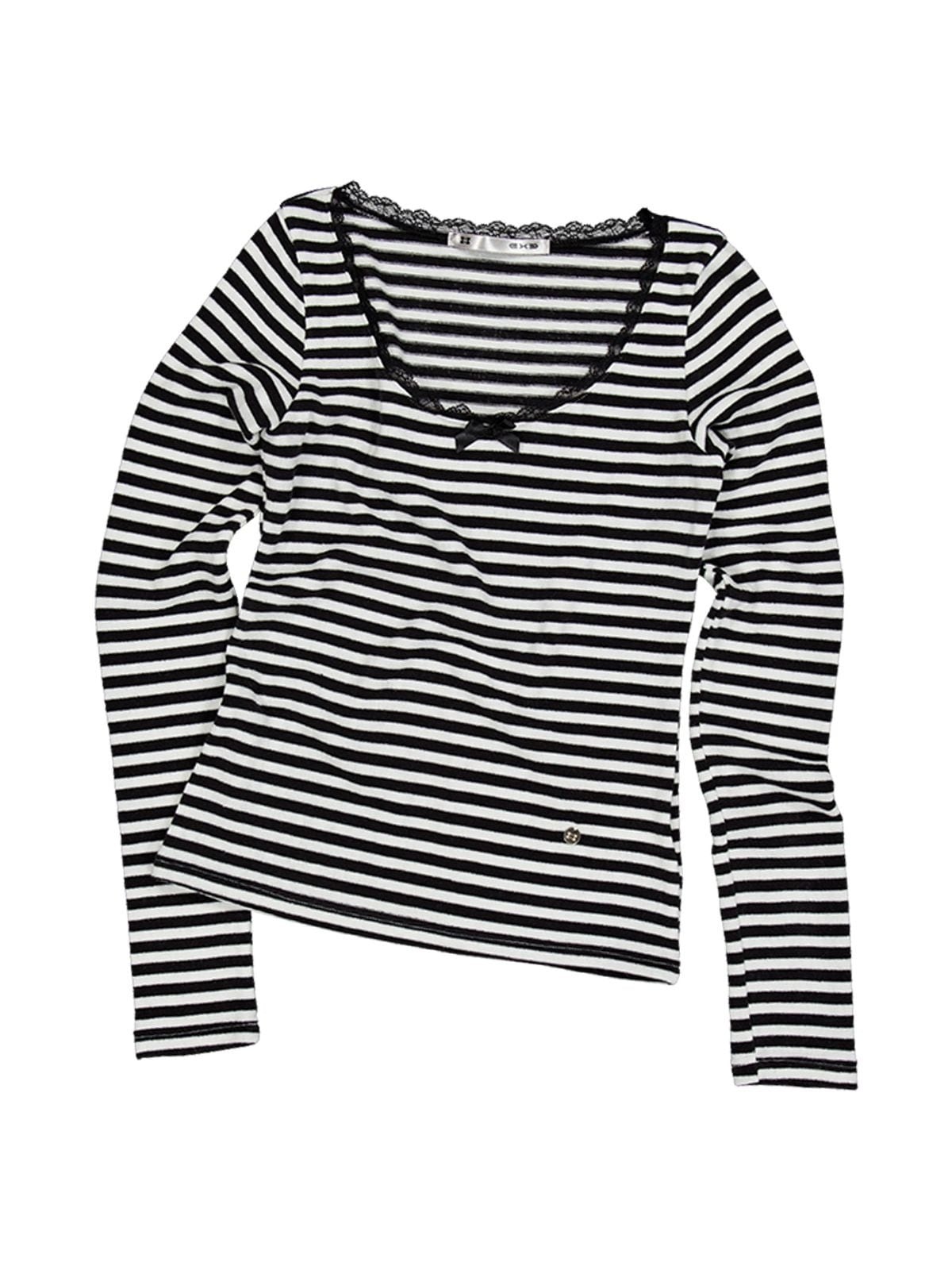 ★BABYMONSTER アサ 着用!!【SETUP-EXE】STRIPE LACE TOP / WHITE