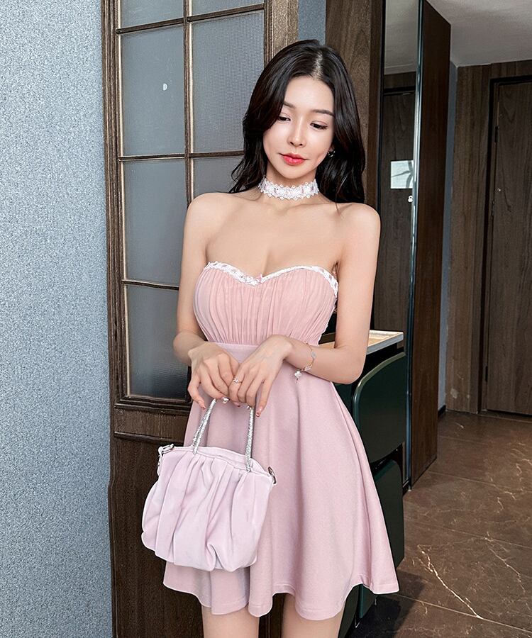 4色】ミニドレス キャバドレス セクシー ベアトップ Aライン バック 4色】ミニドレス キャバドレス セクシー ベアトップ Aライン バック