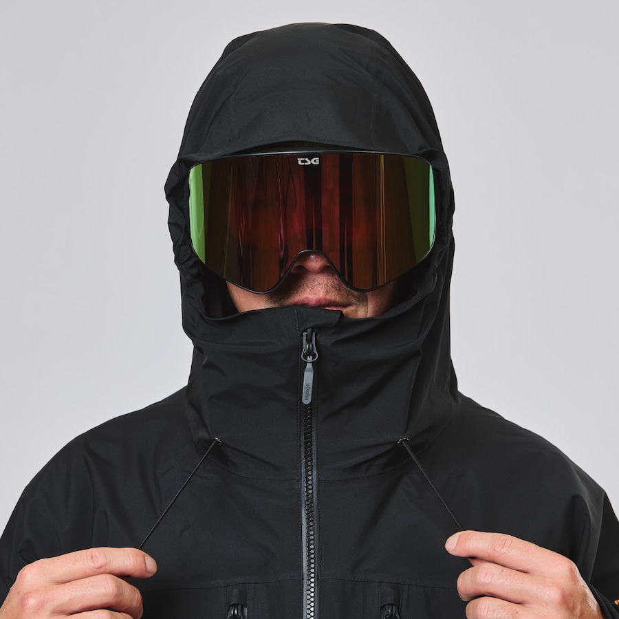 フードの調節は前面と