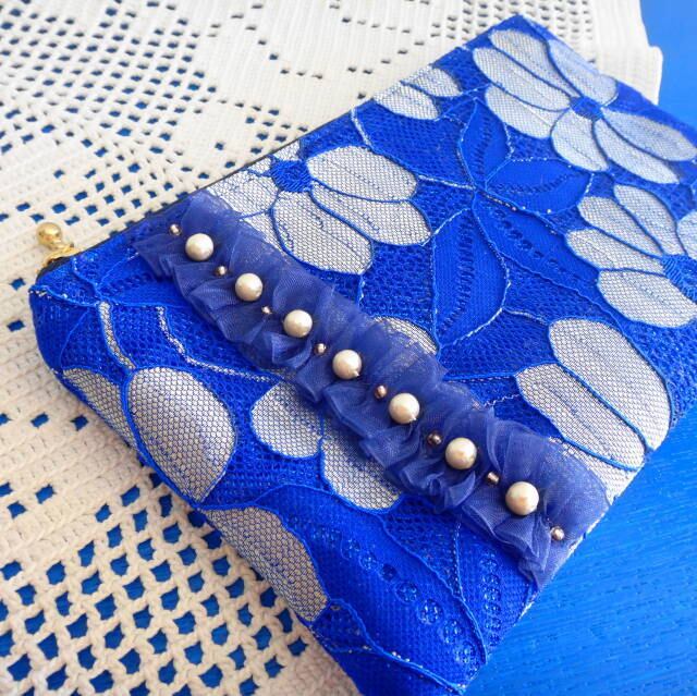 レース模様のぺたんこポーチ＊高原の花