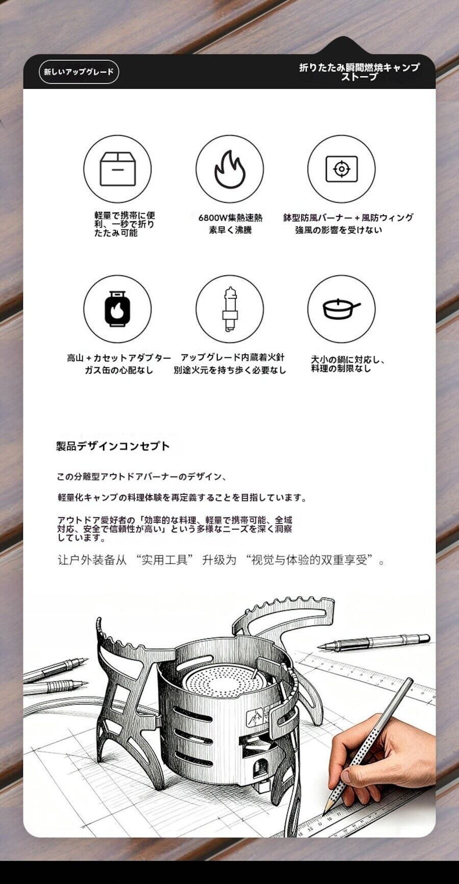 A100.アウトドア 分割式 カセットコンロ 折りたたみ キャンプ用 防風