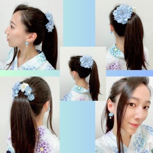 髪飾り//浴衣・成人式・結婚式/和の花/5色展開/Uピン付/1本売り/袋