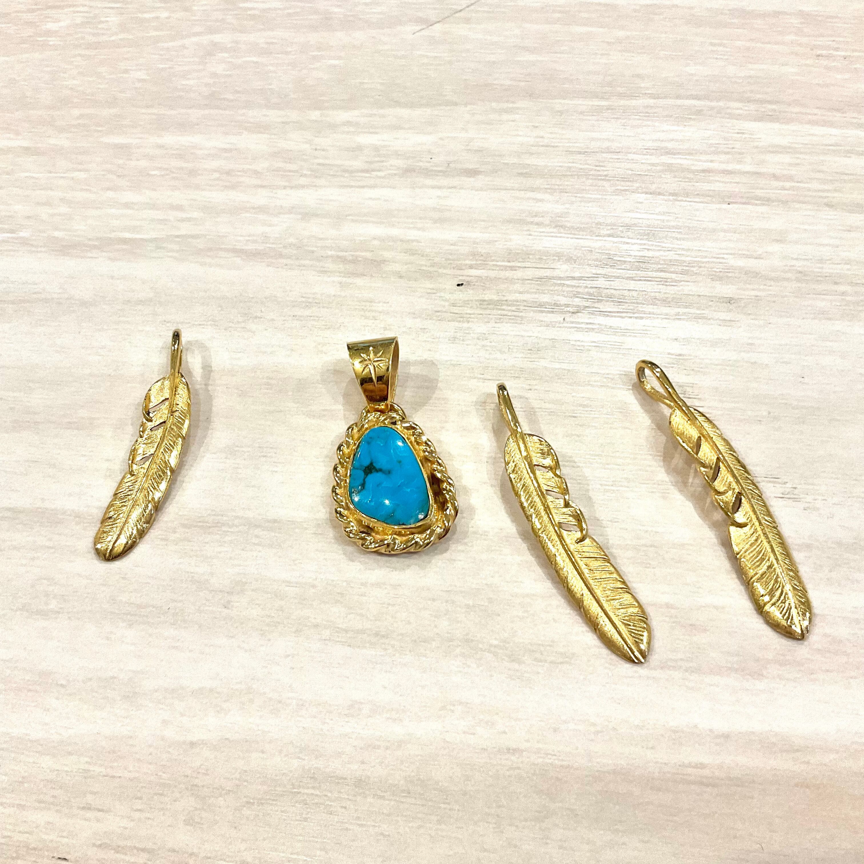 WHEEL WORKS 22K gold M Feather Pendant | FirstOrderJewelry