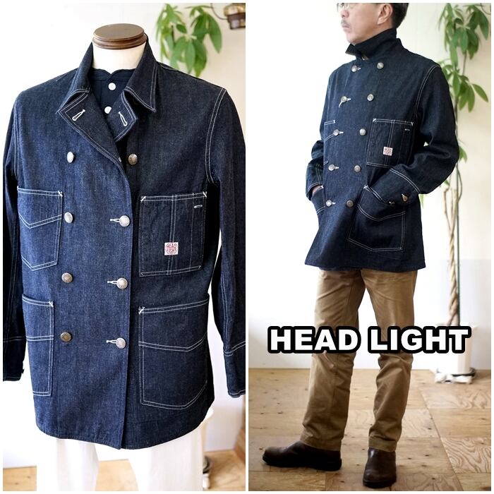 [ほぼ未使用] HEADLIGHT　ダブルブレスト　デニム　カバーオール 38 未使用級】幻 HEADLIGHT ダブルブレスト デニムカバーオール 38 - メルカリ