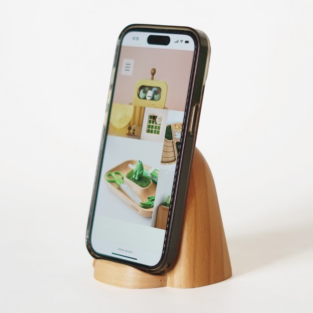 鏡の妖精 ボーちゃん ミラー付スマホスタンド 卓上 ミニ 木製 TOSMU