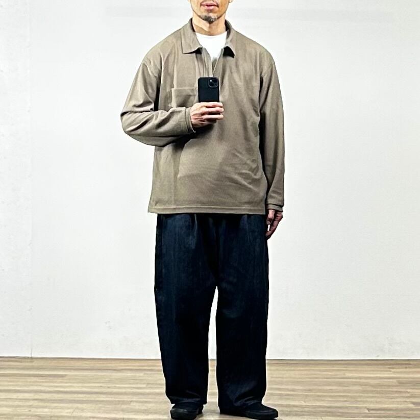 26SS STILL BY HAND スキッパーシャツ　長袖　カーキ 26SS》【STILL BY HAND】MOSS STITCH SKIPPER SHIRT スティルバイ