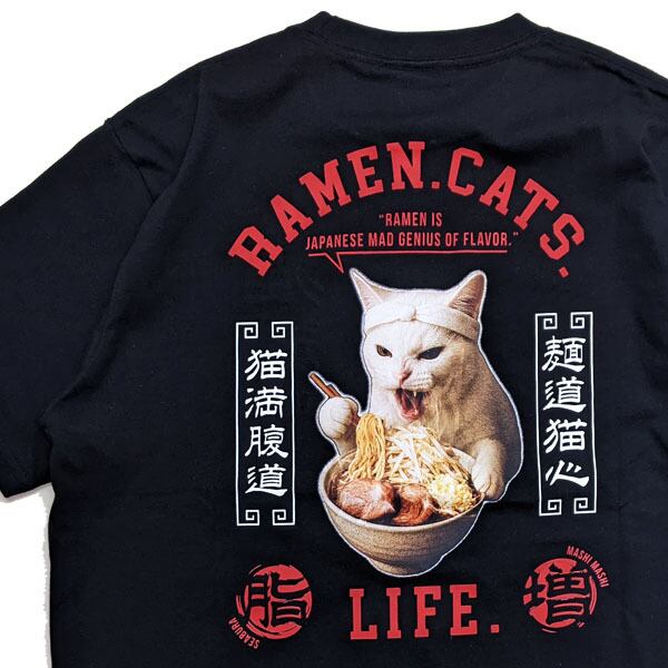 猫Tシャツ 爆食ラーメンt ネコ SEQUENZ シークエンス 半袖Tシャツ 猫麺