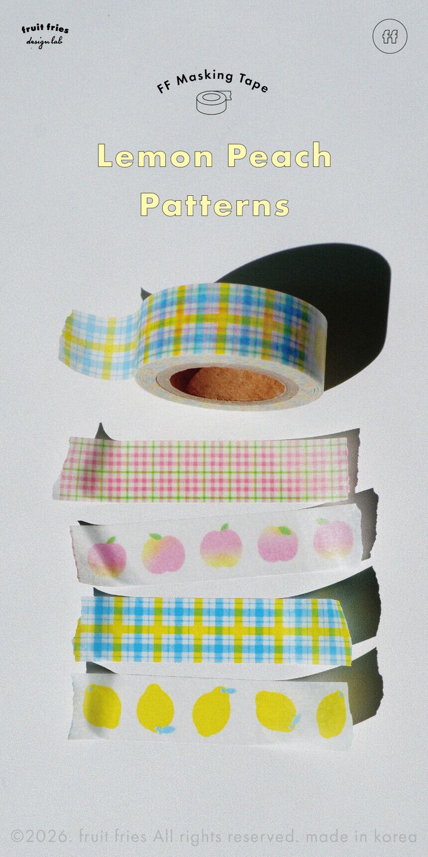 fruit fries】マスキングテープ Lemon Peach Patterns | 韓国文具