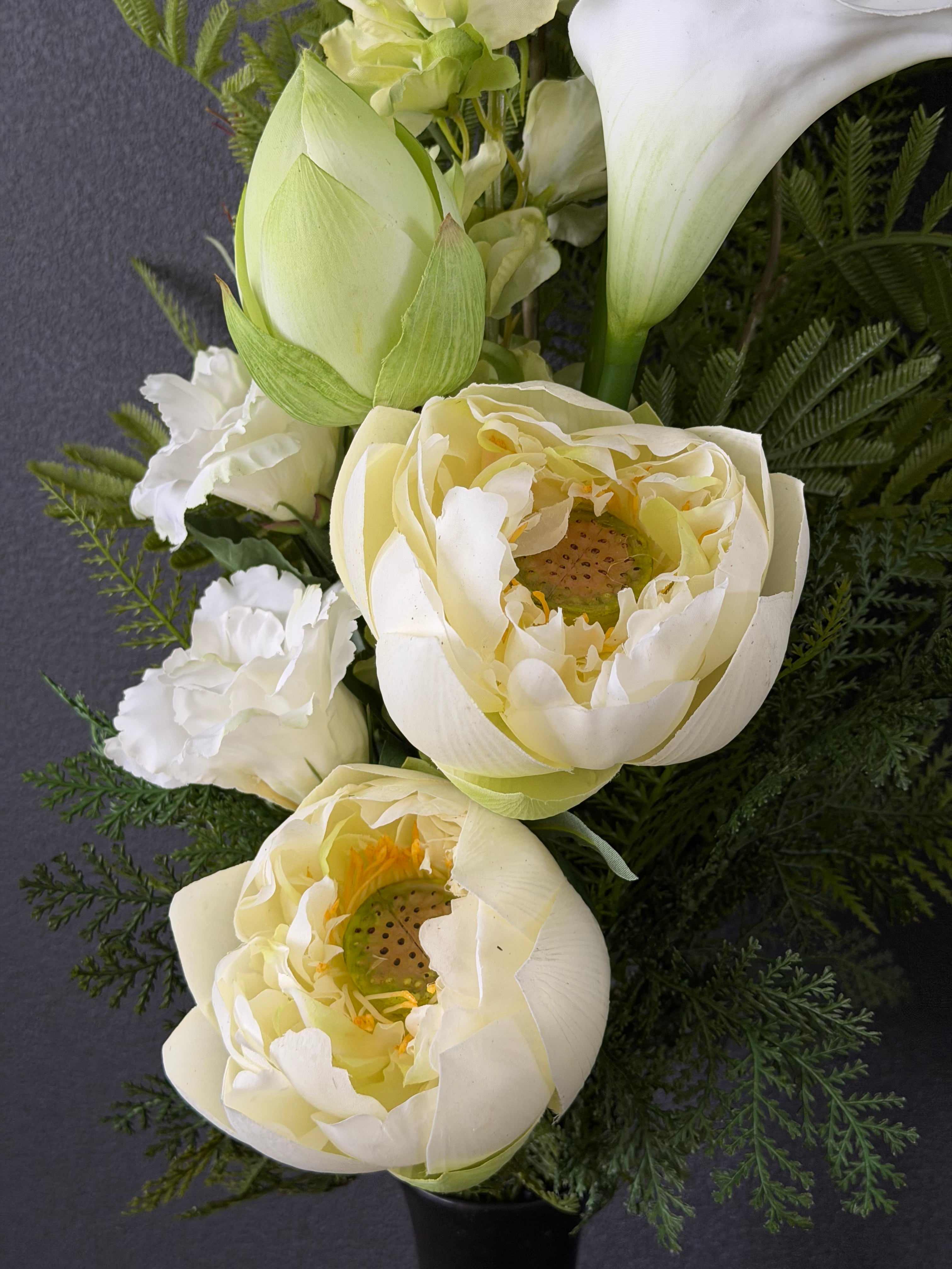 造花仏花 寺院用 本堂用仏花 ハスの造花 蓮の造花 ホワイト＆グリーン