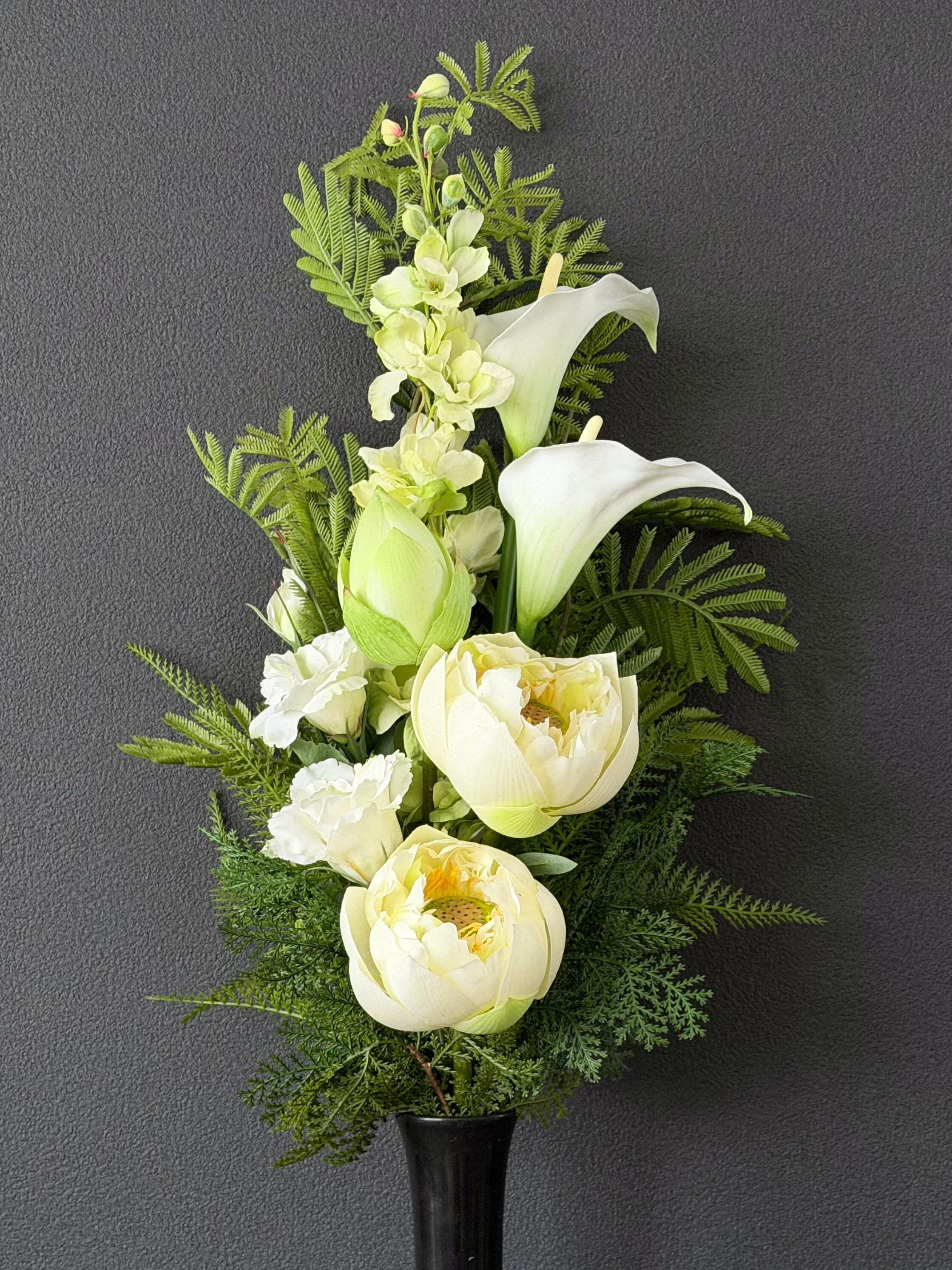 造花仏花 寺院用 本堂用仏花 ハスの造花 蓮の造花 ホワイト＆グリーン