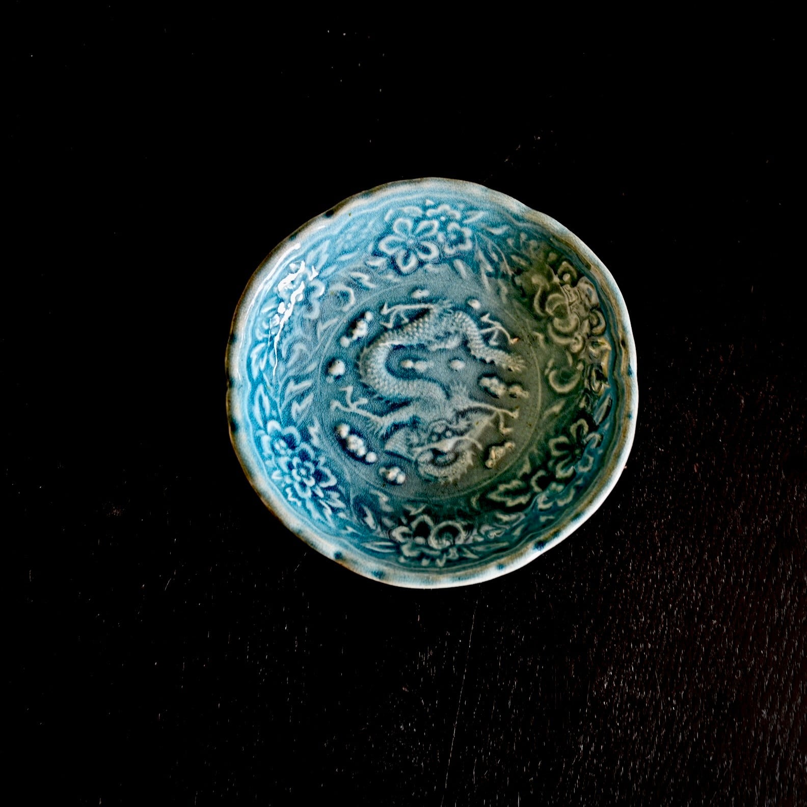 26103】 珉平焼（1個）ブルー 龍 / Minpei Yaki Plate Blue Dragon