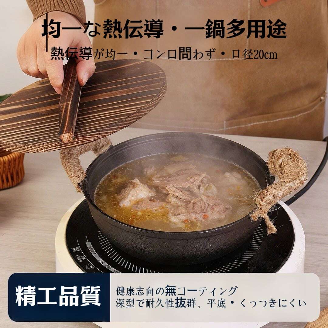 89.極鉄鋳鉄鍋 20cm 無塗装・無コーティング くっつかない 万能元宝鍋