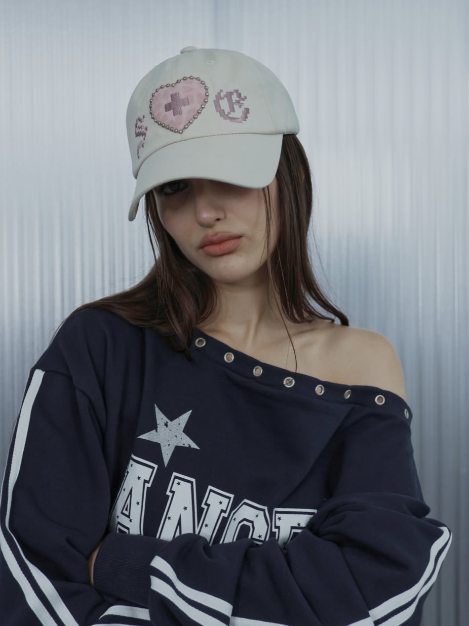★Hearts2Hearts イアン 着用！【SETUP-EXE】LEO APPLIQUE BALL CAP / BEIGE
