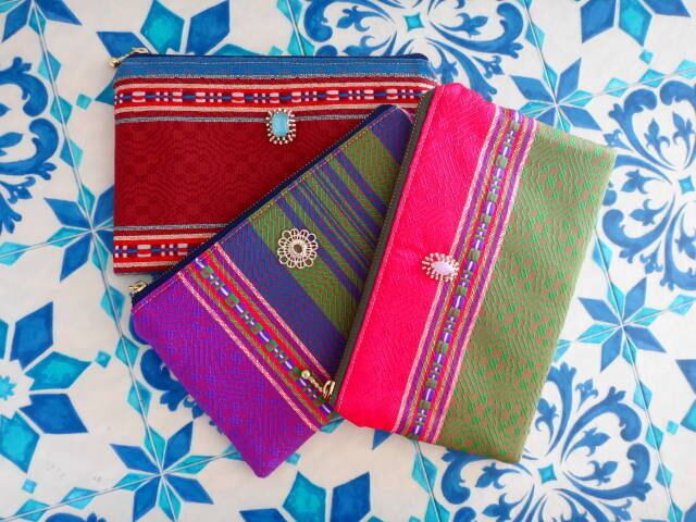 チュニジア布のぺたんこポーチ＊サハラの祭