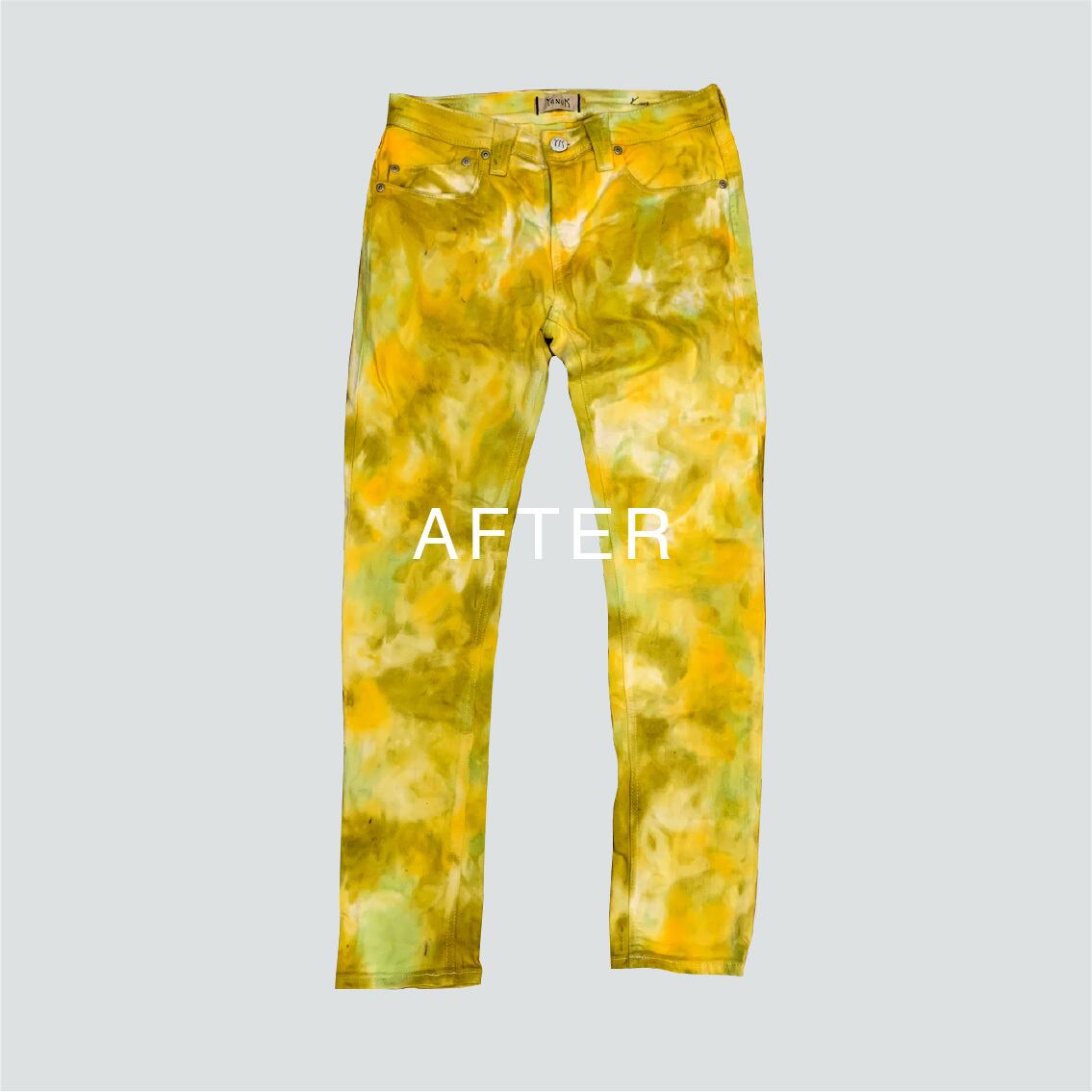 染色後。インパクトのあるパンツに生まれ変わりました！