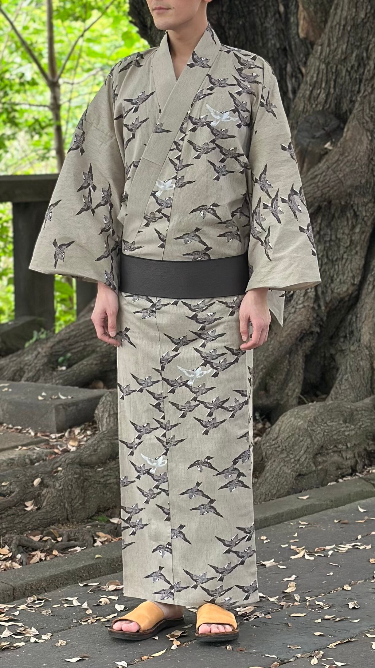 ゆか ゆかた(浴衣) / 型染め / 伊藤若冲 / 雀 / BROWN（With tailoring