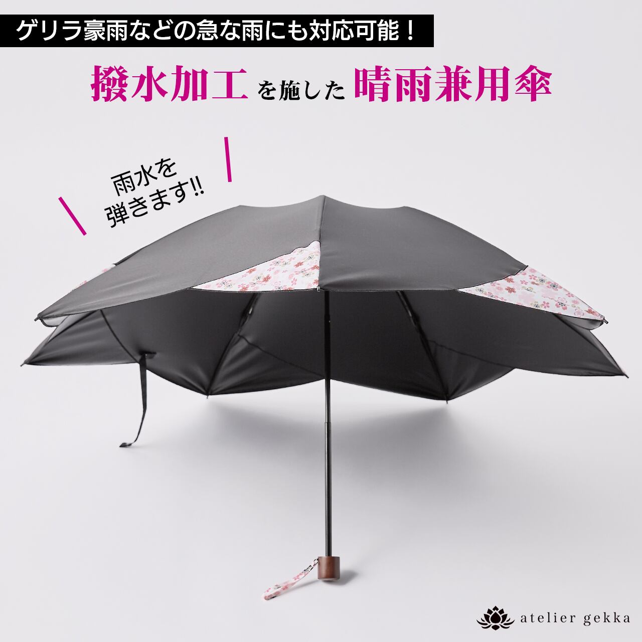 こころ華やぐ 和映え日傘 Ichirin いち輪 完全遮光 遮熱効果 晴雨兼用 折りたたみ傘 Atelier Gekka