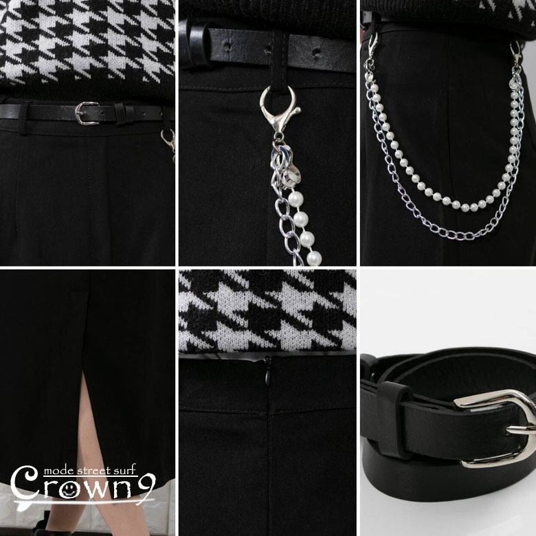 レディース ロング丈 スカート ベルト+ウォレットチェーン付 3点セット