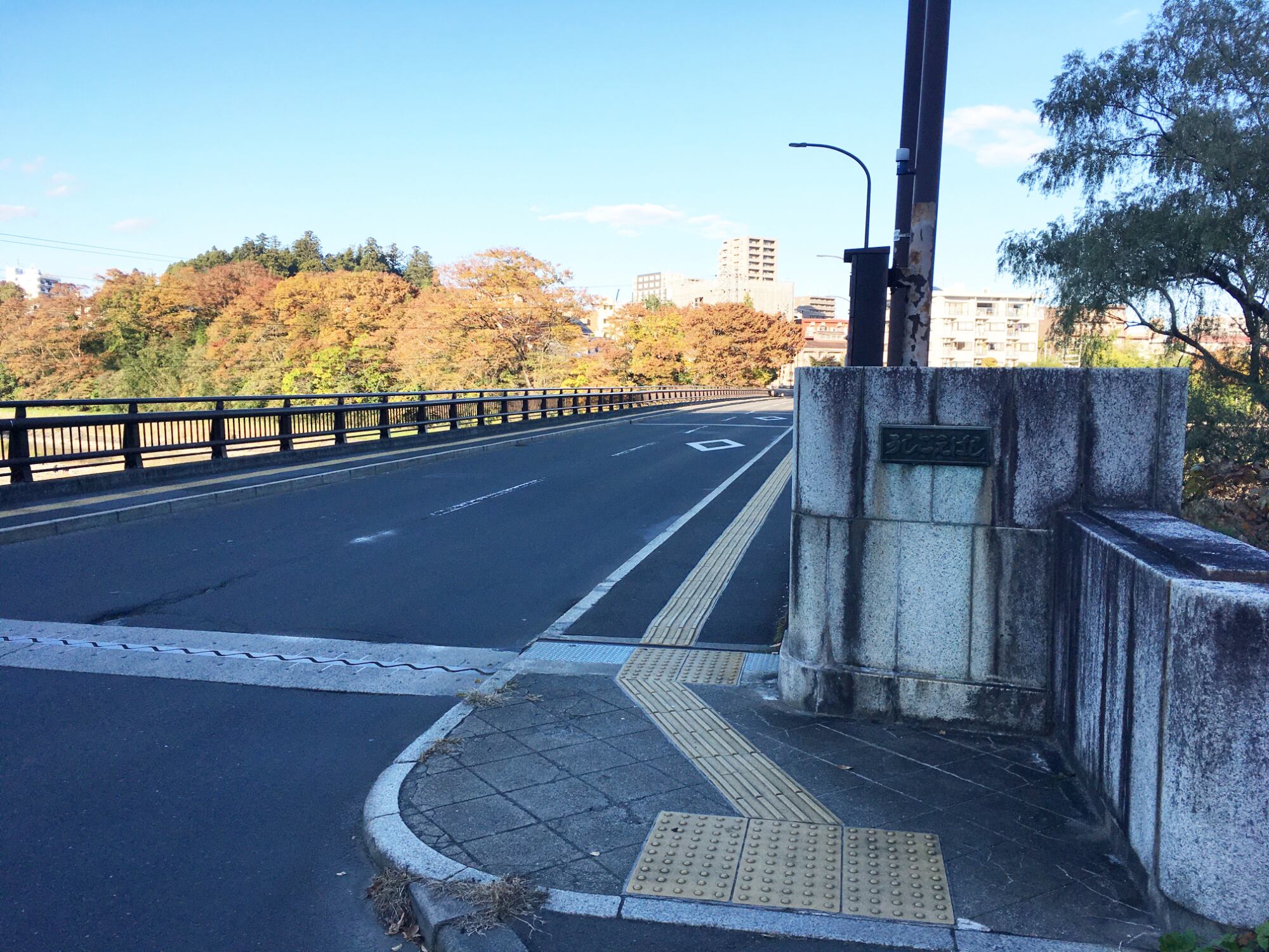 長さ134.6メートル、幅8.9メートル。橋の下の河川敷では芋煮会がよく開かれている。