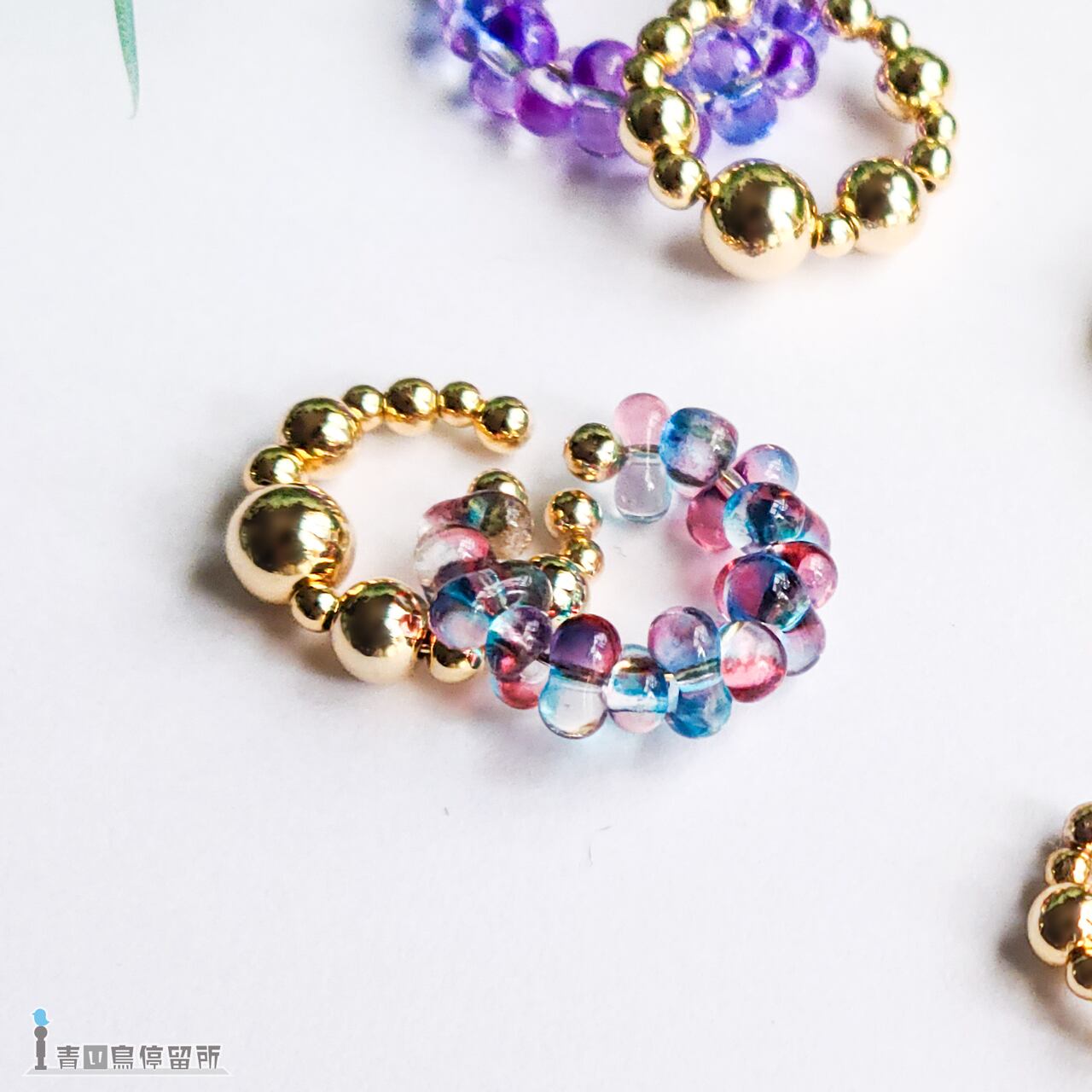 ×「つぶつぶイヤーカフ＊ピンク×ブルー＊」