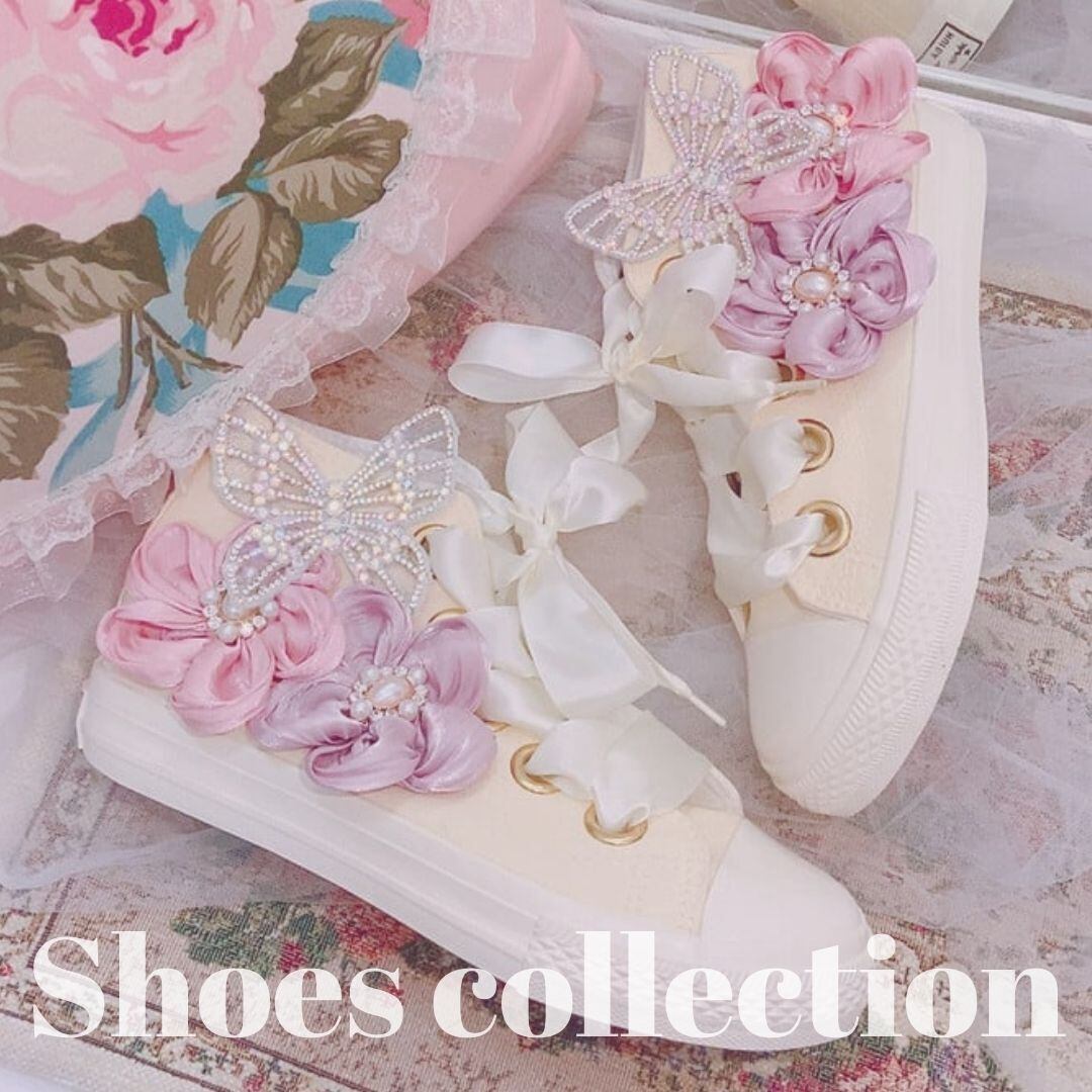 22.5-24.5cm】デコラシューズ Flower pink high-top sneakers♡B483 