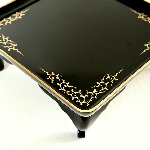 43046】猫脚膳 輪島塗 明治 / Wajima Nuri Footed Tray Black Square