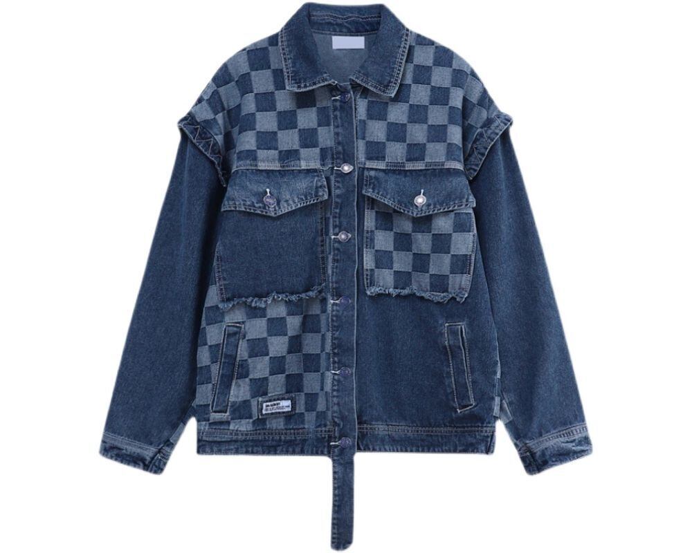 ブロックチェック柄 デニムジャケット アウター デニム ジャケット G