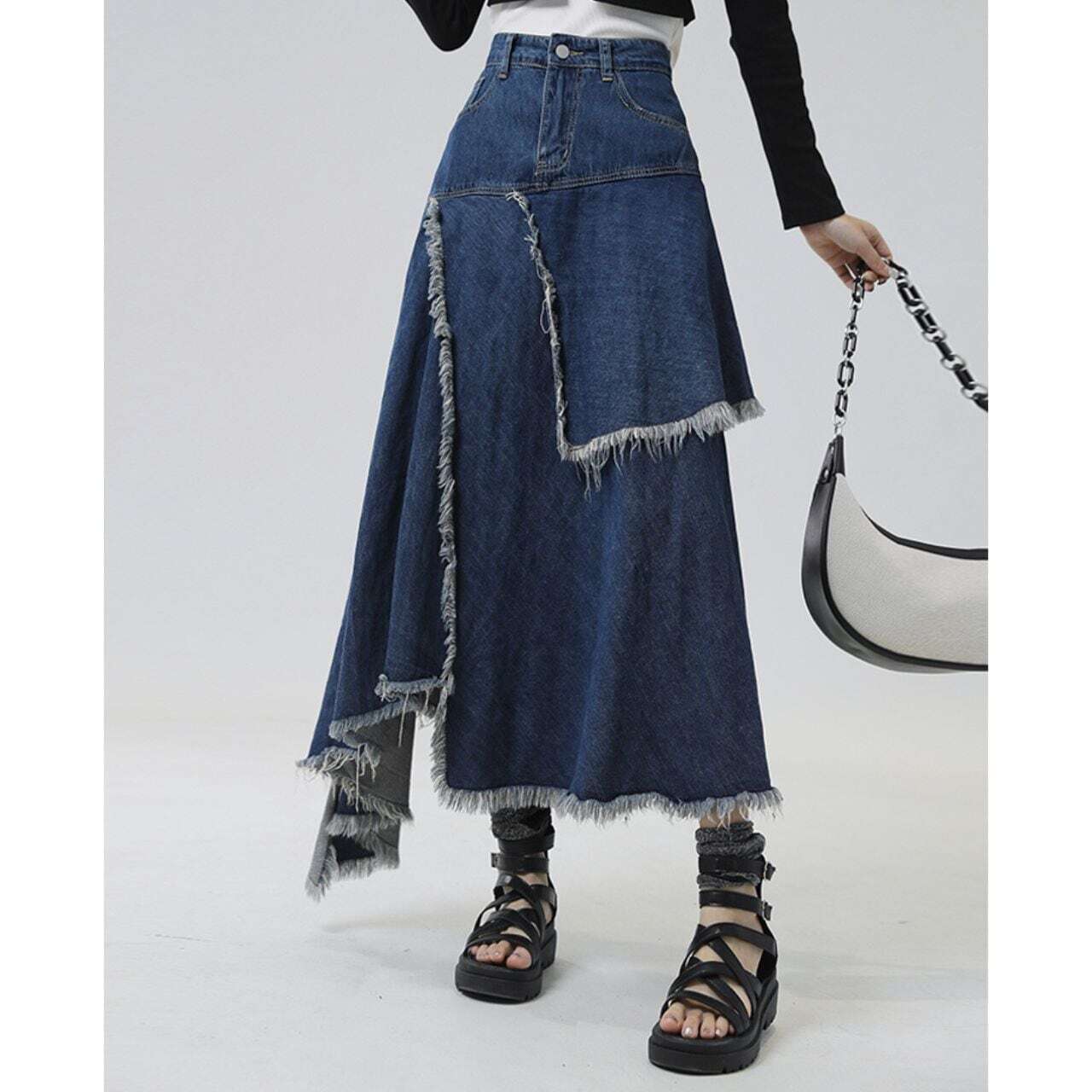 Frayed Panel Denim Skirt