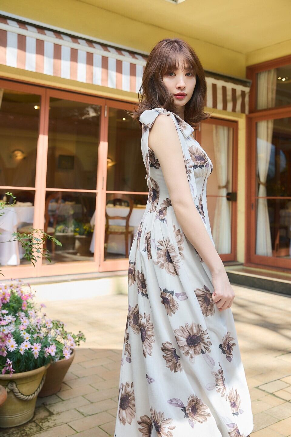 Sunflower-Printed Midi Dress espresso