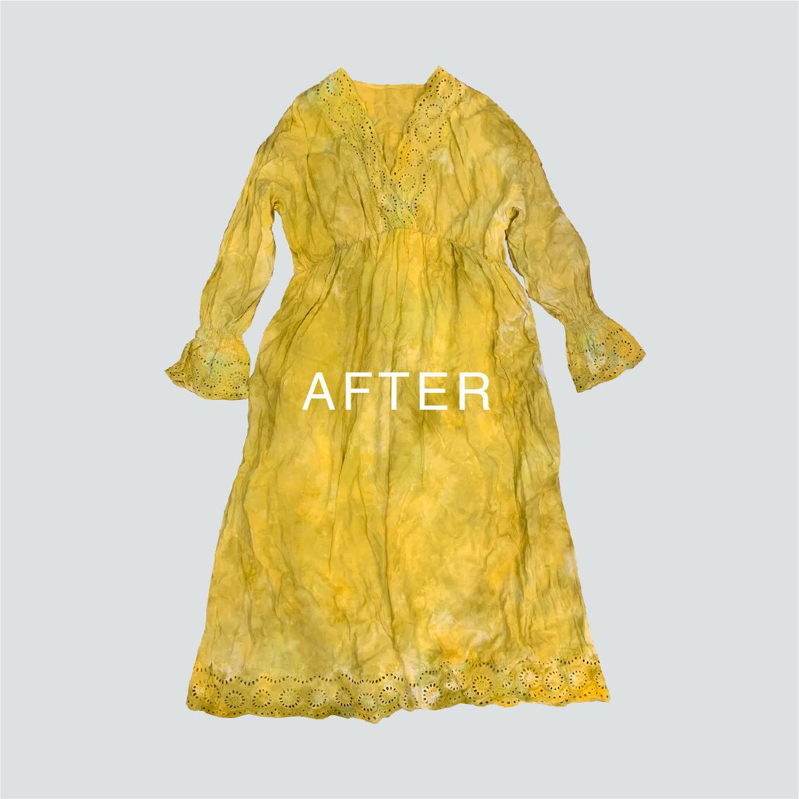 染色後。ポリエステルが３０％入っていた為、全体的にぼんやりとした印象に仕上がりました。